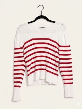 Marled Striped Knit Sweater White Red Coquette Preppy Grandmacore Size 8